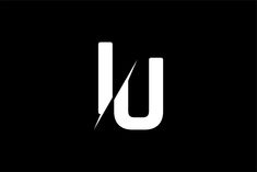 the letter u is made up of white lines on a black background, and it appears to be cut in half