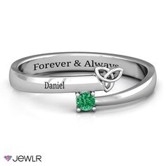 The bypass design contains a 2.5 mm gemstone of your choice on one side and a Celtic embellishment on the other. You can also personalize this ring with your preference of metal and up to two engravings. Celtic Claddagh Ring, Engraved Engagement Ring, Infinity Jewelry, Monogram Ring, Bypass Ring, Table 2, Initial Ring, Different Countries, Personalized Rings