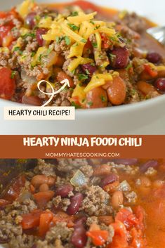 hearty ninja food chili recipe in a white bowl