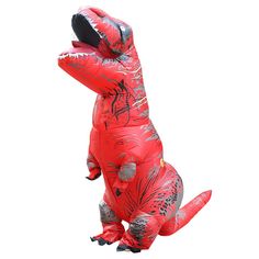 an inflatable dinosaur costume is shown against a white background