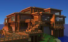 Best Minecraft House Ever Blueprint | awesome renders of a modern minecraft city with skyscrapers Minecraft Beach House, Beach House Wallpaper