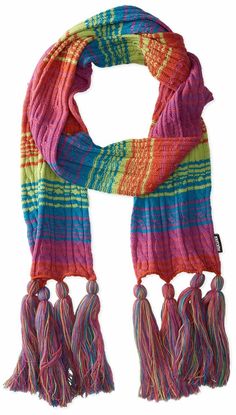 Muk Luks Women's Candy Coated Rainbow Multi Color Striped Angie Scarf 72" Product Description The Candy Coated Nordic Collection:  Pucker up! This collection is sure to satisfy any girl’s sweet tooth with its delightful blend of cute patterns and fun colors. Features 100% Acrylic 72" length with 7" tassels Machine Wash Single layer long scarf Long colorful tassels finish the look   Comes from a smoke and pet free environment.   Visit my Ebay store to view more of my items. Wrap Clothing, Cute Patterns, Striped Scarf, Striped Scarves, Women Shawl, Amazon Com, Long Scarf, Cashmere Scarf, Color Stripes