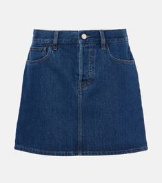 Denim miniskirt in blue - Gucci | Mytheresa Medium Wash Cotton Mini Skirt With Pockets, Denim Blue Cotton Mini Skirt With Pockets, Denim Blue Cotton Denim Skirt With Button Zip Fly, Mid-rise Denim Blue Cotton Mini Skirt, Cotton Denim Skirt With Button Zip Fly, Denim Blue Cotton Skirt With Button Zip Fly, Workwear Short Cotton Denim Skirt, Short Cotton Denim Skirt For Work, Classic Cotton Denim Skirt