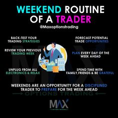 a poster with the words, weekend routine of a trader and an image of a man in