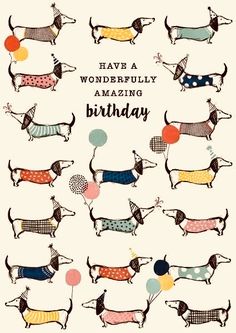 a birthday card with dachshunds and balloons