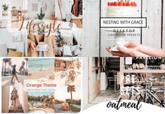 a collage of photos with the words orange theme and images from different places in them