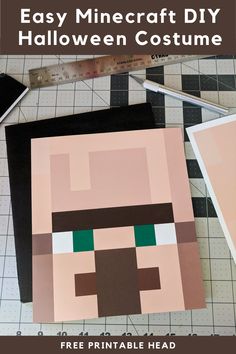 an easy minecraft diy halloween costume with paper cut outs and tape on the floor