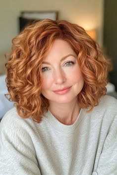 34 Ultra-Chic Short Curly Hairstyles for Women Over 50 in 2024 – CreativeBooster Round Bob, Copper Curls, Rounded Bob, Red Curly Hair