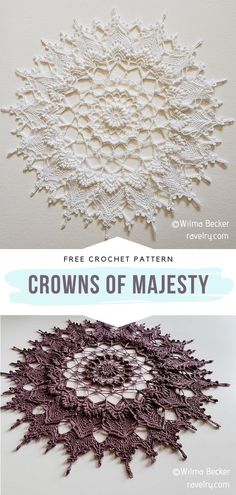 crocheted doily with text that reads crowns of majesticty photos - source free crochet pattern