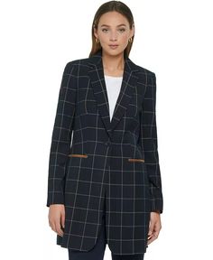 Tommy Hilfiger - Women's Houndstooth One-Button Blazer One Button Blazer, Tommy Hilfiger Jackets, Tommy Hilfiger Women, Womens Blazers, Blazer Buttons, Blazers For Women, Top Trends, Blue Brown, Blazer Suit