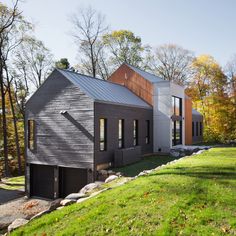 this modern house is built in the woods