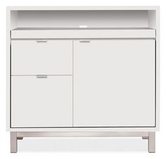 a white cabinet with two doors and drawers