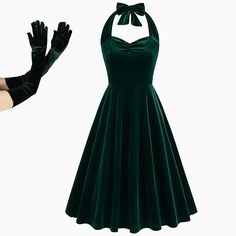 Hemline / Train:Midi; Sleeve Length:Sleeveless; Look After Me:Wet and Dry Cleaning,Washable,Machine wash; Gender:Women's; What's in the box:Gloves,Dress; Types:Flare Dress,Swing Dress; Holiday:Masquerade; Style:1950s,Retro Vintage; Elasticity:Stretchy; Occasion:Party / Cocktail,Casual Daily; Material:Velvet; Age Group:Adults'; Characters:Audrey Hepburn; Neckline:Halter Neck; Sleeve Type:Sleeveless; Listing Date:12/20/2023; Clothing Length:; Bust:; Waist: 1950s Cocktail Dress, Womens Cosplay, Costume Ball, Women Halter, Dress Gloves, Different Dresses, Vestidos Vintage, 50s Dresses, Festival Dress