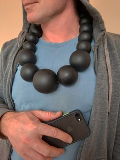 The bigger - the better! Jumbo black necklace is for bold and commanding -just for you (or him). The main bead of this jumbo necklace is 2,5"/6cm in diameter, the other  are 2"/5cm, 1,6"/4 cm and the smallest four (near the neck for a better fit) are 1,2"/3cm.       All wood beads are crafted by me: hand-sanded, hand drilled, primed, and coated with four coats of high-quality matte black paint. No cheap fast fashion elements - only solid beech wood (one of the hardest), eco-friendly quality Euro Fashion Elements, Wooden Necklace, Black Choker, European Art, Necklace Beaded, Take A Shower, Black Necklace, Black Wedding, Beech Wood