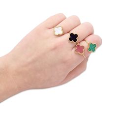 Clover Adjustable Gold Ring Van Cleef Ring, Clover Rings, Adjustable Gold Ring, Trendy Stud Earrings, Artistic Earrings, White Clover, Ring Stacks, Clover Ring, Red Clover