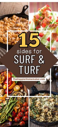 15 side dishes for surf and turf with text overlay that reads 15 sides for surf and turf