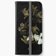 a black and white flower case with flowers on it iphone wallet / phone cover by theartion