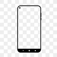 a black and white image of a cell phone with a blank screen on the front