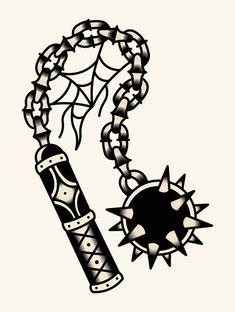 Traditional Flail Tattoo, Black Out Tattoos, Flail Tattoo Design, Flail Tattoo, Old Style Tattoos, Banner Tattoo, Traditional Tattoo Black And White, Design Quiz, Black And White Tattoo