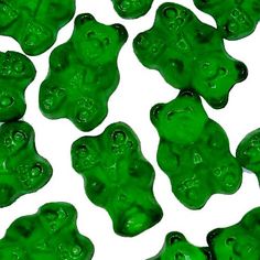 green gummy bears are shown in close up