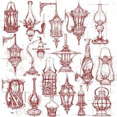 sketches of lamps and chandeliers from the early 1900's