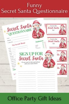 Secret Santa questionnaire Printable Secret Santa Questionnaire Printable, Secret Santa Survey, Secret Santa Form, Santa Questionnaire, Secret Santa Questionnaire, Office Party Gifts, Christmas Wish List, List Making