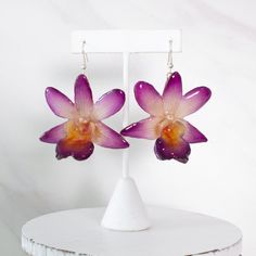 "Fleur" Real Orchid Earrings - Purple - Limited Edition Resin Orchid Earrings, Resin Real Flower Earrings, Real Flower Earrings, Orchid Jewelry, Orchid Earrings, Tropical Jewelry, Natural Flowers, Real Flower Jewelry, Unique Flower