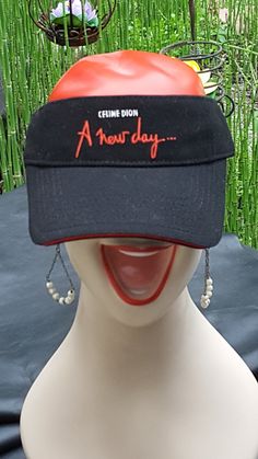 "Wow! Amazing vintage find! This is a Vintage NEVER WORN black visor from a concert that Celine Dion  preformed at Caesar's Palace Hotel and Casino in Fabulous Las Vegas, \"A New Day\". The front is all done in embroidery, NOT silk screened. It is also adjustable in the back. It is in Excellent \"not worn\" condition. Own a great piece of Celine Dion & Las Vegas history. Thank you, Enjoy! #vintage #celinedion #lasvegas #blackjack #hat #collectable #collector #iconic #gift #souvenir #legendary #visor #music #memorabilia" Celine Dion Las Vegas, Vintage Celine, Caesars Palace, Visor Cap, Palace Hotel, Celine Dion, Blackjack, A New Day, Wearing Black