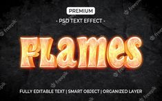 flames text effect in photoshopped to be used on an image or video game