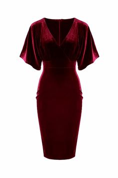 Wine Red Claret Velour Half Batwing Sleeve Crossover Top Wiggle Dress Christmas Party Dress Classy, Wine Colored Dresses, Holiday Maxi Dress, Gorgeous Maxi Dresses, Christmas Dress Women, Crossover Top, Elegant Maxi Dress, Velour Fabric, Wiggle Dress