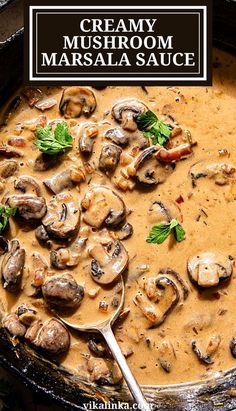 creamy mushroom masala sauce in a cast iron skillet