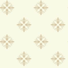 a pattern with bees and flowers on a white background, in shades of beige color