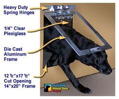 a black dog with its head in an open window showing the parts needed to install it