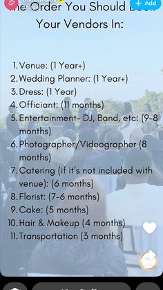 the wedding checklist is displayed on an iphone