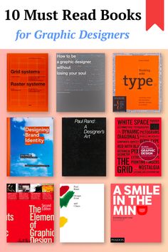 the cover of 10 must read books for graphic designers, with text overlaying them