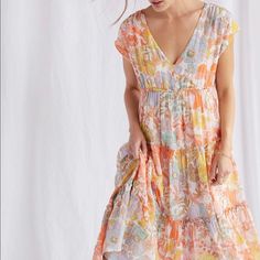 Gorgeous Current Season Anthropologie Dress , Cotton With Liner.Nwt Flowy Multicolor Feminine Midi Dress, Multicolor Flowy Feminine Midi Dress, Feminine Flowy Multicolor Midi Dress, Feminine Multicolor Tiered Dress, Feminine Multicolor V-neck Maxi Dress, Multicolor Embroidered V-neck Maxi Dress, Multicolor Flowy Floral Print V-neck Dress, Multicolor Floral Print Boho V-neck Dress, Flowy Floral Dress