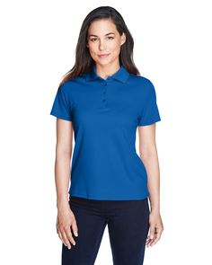 Ladies' Origin Performance Piqué Polo - TRUE ROYAL - L | CORE365 Women's Origin Performance Piqué Polo Shirt in True Royal Blue Size Large | Polyester Laura Bush, Polo Women, Open Sleeve, Blue Polo, Professional Look, Electric Blue, Uv Protection, Moisture Wicking, Chic Style