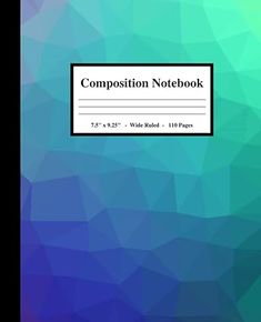 a blue and green background with the words composition notebook written in black on top of it