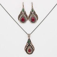 Luxury Turkish Ethnic Jewelry -Red Earring, Pendant, Necklace  Water Drop Set Stunning Necklace and Earrings Set Necklace & Earrings Modern Design Set / 458-350 This is exquisite handmade artwork. Turkish people also pride themselves on their intricate jewelry. Necklaces, earrings, and bracelets are a way of expressing themselves and conveying their values and aspirations. The wearing of Turkish jewelry is a long-standing custom that dates back to antiquity.  Turkish women used jewelry since the Intricate Jewelry, Turkish Women, Swarovski Stones, Drop Pendant Necklace, Turkish Jewelry, Handmade Artwork, Antique Necklace, Red Earrings, Antique Earrings