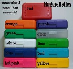 there are many different colored plastic containers with words on them that spell out the word magebellables