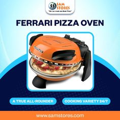 an advertisement for a pizza oven with the words ferrari pizza oven