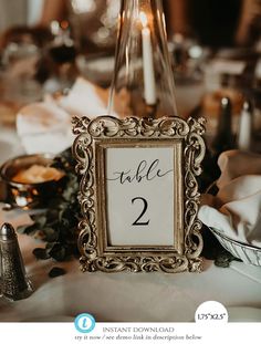 the table numbers are displayed in an ornate frame