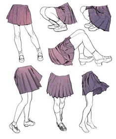 several different views of a woman's legs and skirt, from the front to the back