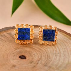 Lapis Lazuli Studs Earrings, Raw Gemstone Earrings, Blue Stone Earrings, Indian Designer Jewelry,18k Gold Plated, Simple Everyday Earrings  Product Detail SKU: DJE-1906 Weight: 8.00 Gms Stone : Lapis Lazuli Stone Size: 10mm Earrings Size: 1.50*1.50Cms Metal: Brass{Gold Plated} Please Note: Color in the picture may be slightly different from the actual product, because these are natural Gemstone and may slightly differ from the photograph and light conditions. We tried to describe as accurately a Gold Lapis Lazuli Pierced Earrings, Gold Pierced Earrings With Lapis Lazuli, Blue Drop Earrings, Gold Plated, Gold Lapis Lazuli Earrings, Blue Gold-plated Drop Earrings, Blue Gold Plated Drop Earrings, Blue Gemstone Gold Plated Earrings, Nickel Free Blue Gold Plated Earrings, Blue Nickel Free Gold Plated Earrings