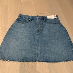 Brand New With Tags! Denim Mini Skirt With Buttons. Really Soft And Perfect For Summer. Uniqlo Casual Skirt For Spring, Uniqlo Casual Spring Skirt, Casual Uniqlo Skirt For Spring, Red Tartan Skirt, Navy Pleated Skirt, Uniqlo Shorts, Grey Mini Skirt, Tartan Skirt, Pleated Tennis Skirt