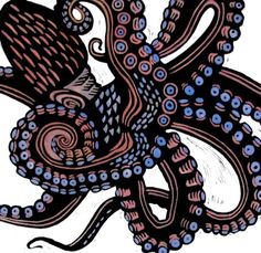 an octopus is depicted in this artistic drawing