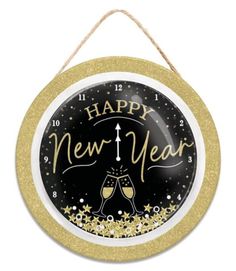 Happy new year clock globe sign - Greenery MarketWinter and ChristmasAP07865 New Years Wreath, New Year Clock, Happy New Year Signs, Countdown Clock, Sports Wreaths, Wreath Signs, 10% Happier, Ring In The New Year, Wreath Supplies