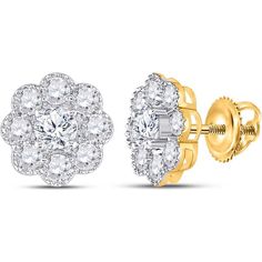 GND 14K Yellow Gold Round Diamond Flower Cluster Stud Earrings - 2 Carat Total Diamond Weight Luxury Round Cluster Earrings With Prong Setting, Flower Cluster, Diamond Flower, Cluster Earrings, Fine Jewellery Earrings, Delicate Necklace, High Quality Jewelry, Gold Style, Diamond Earrings Studs