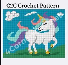 a cross stitch pattern with a unicorn on it's back and the words c2c