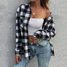 Plaid Cardigan, Black And White Plaid, Long Sleeve Tops Casual, Women Sleeve, White Plaid, Long Sleeve Cardigan, Long Cardigan, Long Sleeve Casual, Plaid Shirt